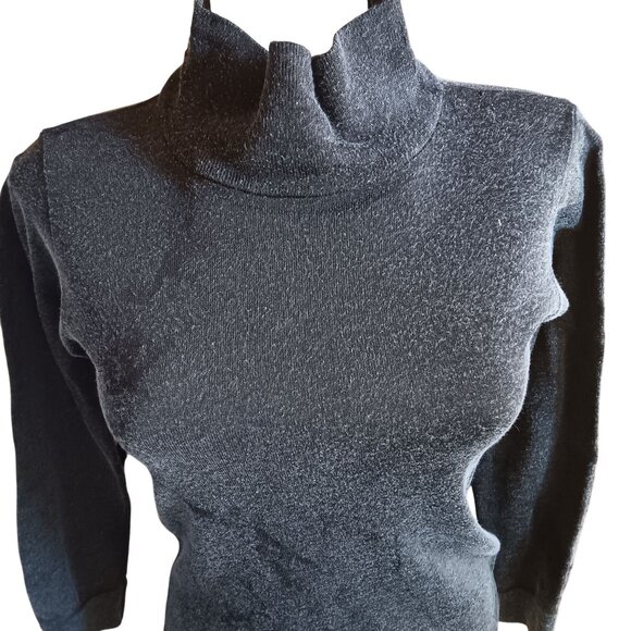 Vintage Small High-Neck Sweater 1960's Sterntex Charcoal Black Beatnik - Picture 1 of 7